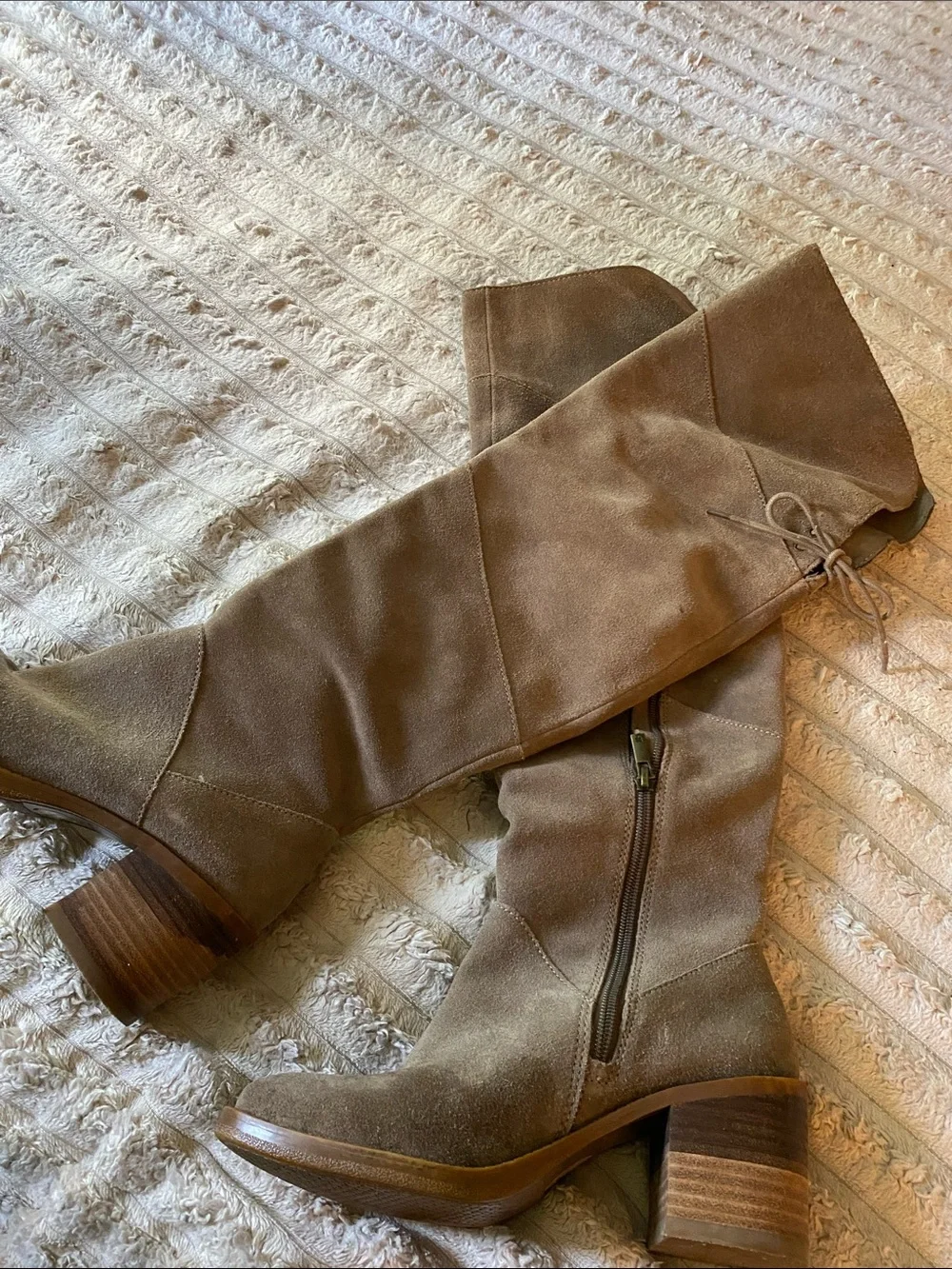 NWOT, Women's Taupe Suede Knee-High Boots-